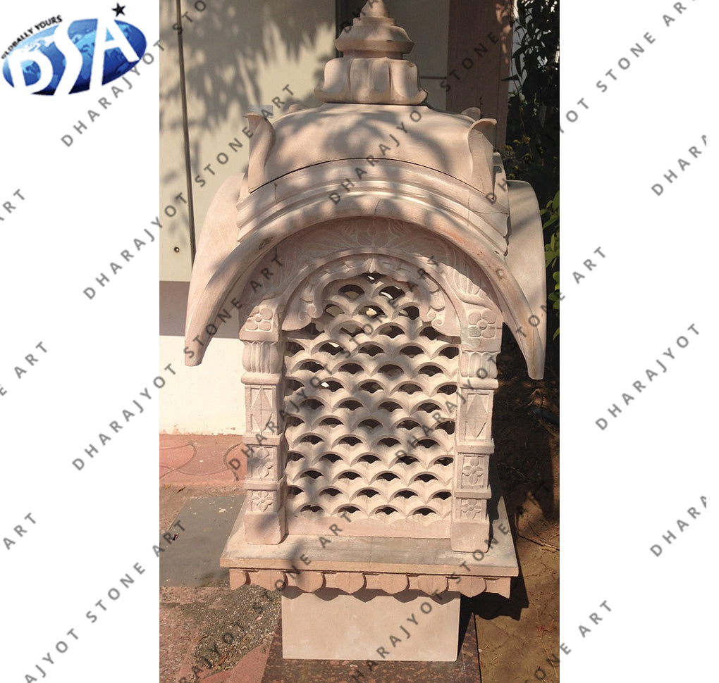 Pink Sand Stone Carved Garden Lamp