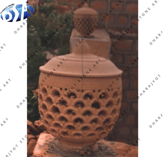 Red Outdoor Handmade Stone Garden Lamp