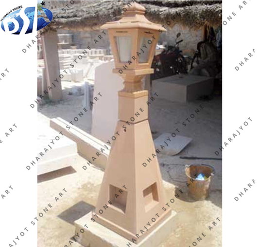 Designer Outdoor Garden Pedestal Sandstone Lamp