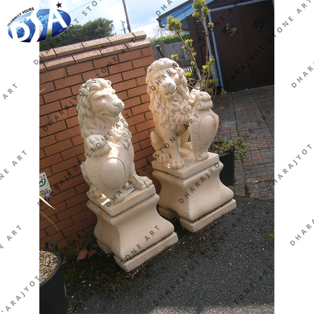 Outdoor Doorway Marble Lion Statue