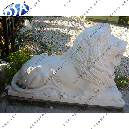 Outdoor Garden Decoration Hand Carved Large Marble Lion Statue