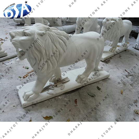 Outdoor Large Hand Carved White Marble Lion Statue