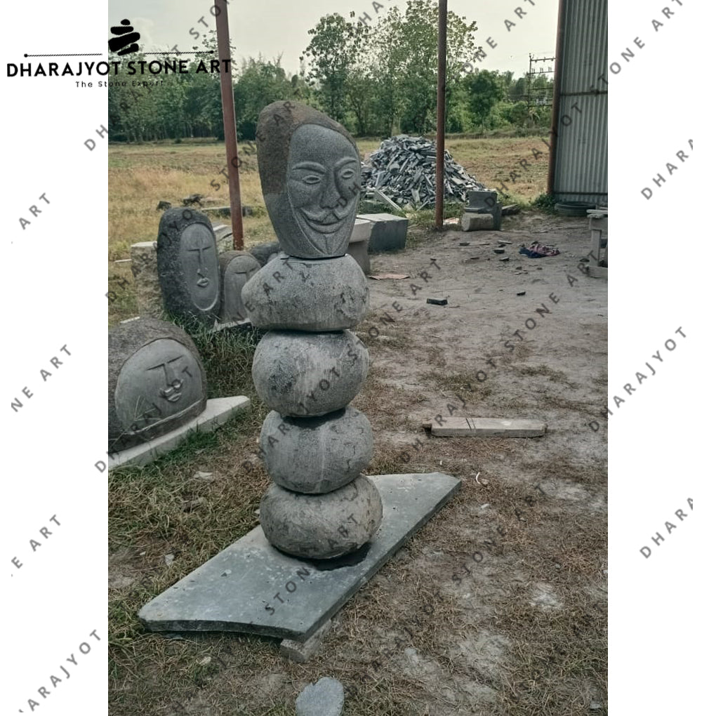 Hand-Carved Stacked Stone Head Outdoor Modern Art