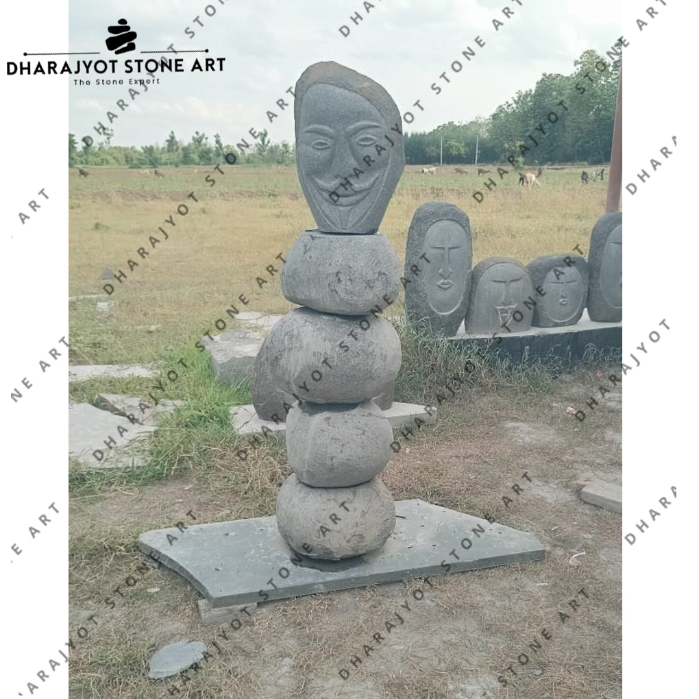 Hand-Carved Stacked Stone Head Outdoor Modern Art