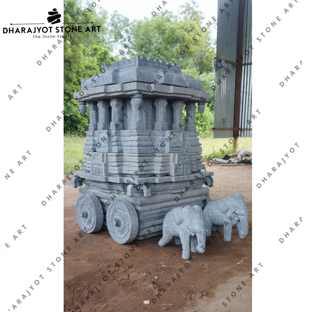 Traditional Ratha Sculpture with Decorative Elephants Indian Stone Art