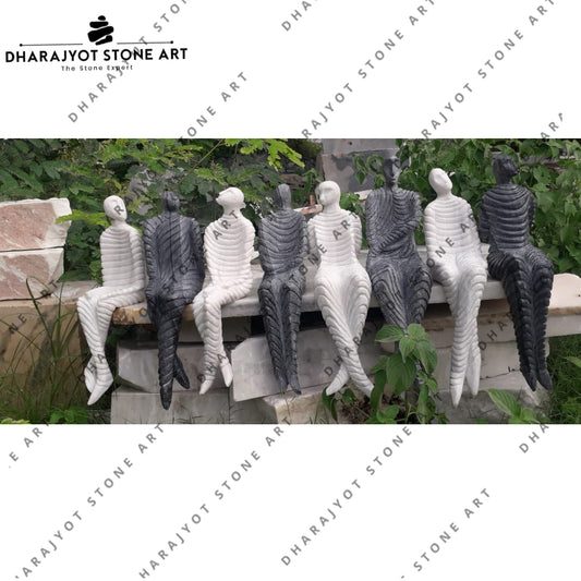 Elegant Hand-Carved Sitting Stone Art Figures