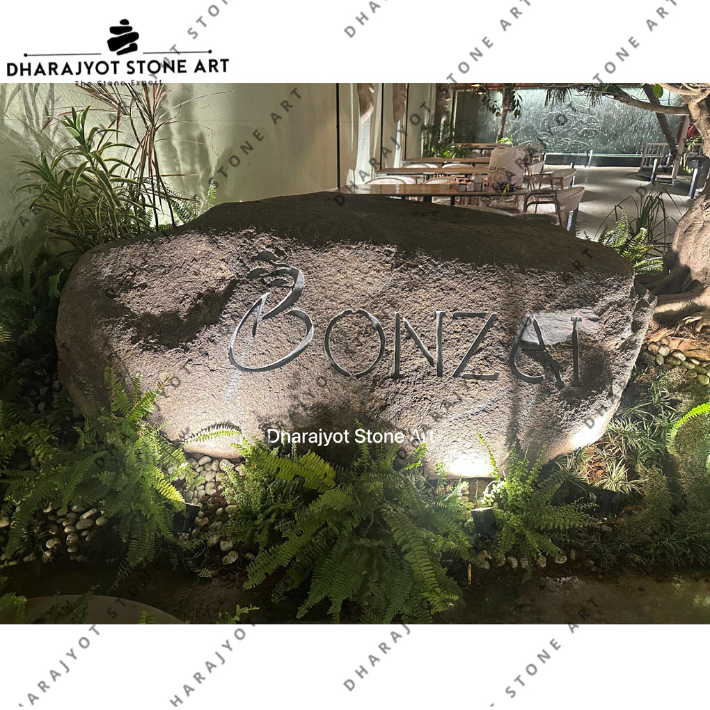 Custom Rock Sign Gardens Engraved Natural Stone Nameplate