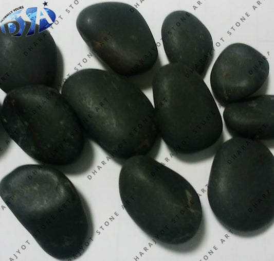 Natural Semi Polished Black River Pebbles