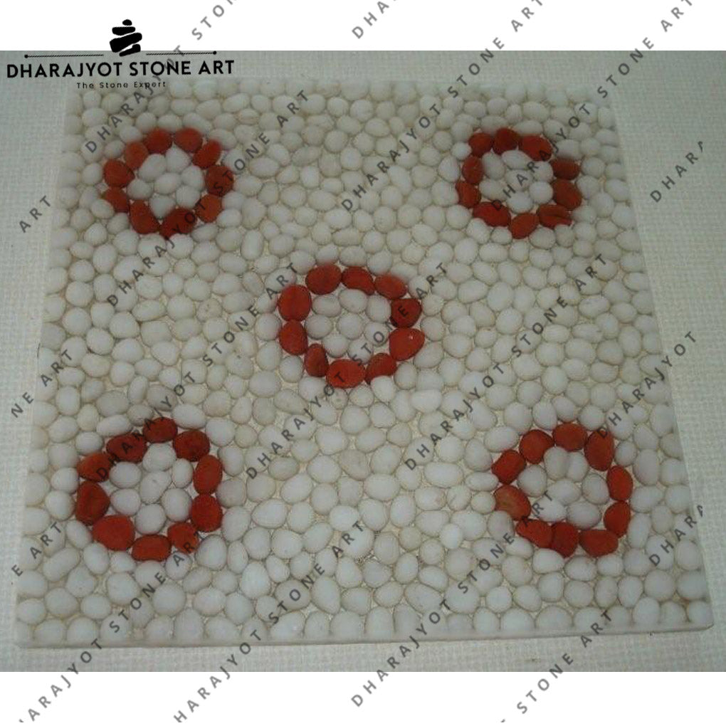 White & Red Colour Natural Stone Pebble Mosaic