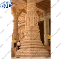 Yellow Sandstone Temple Carving Work Pillar