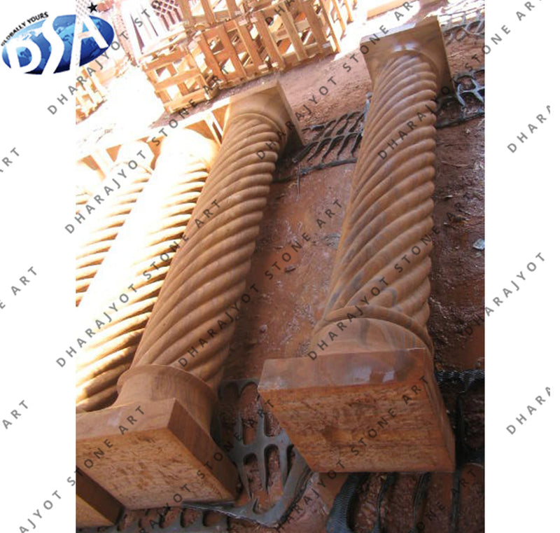 Polished Beige Marble Pedestal Column Pillar