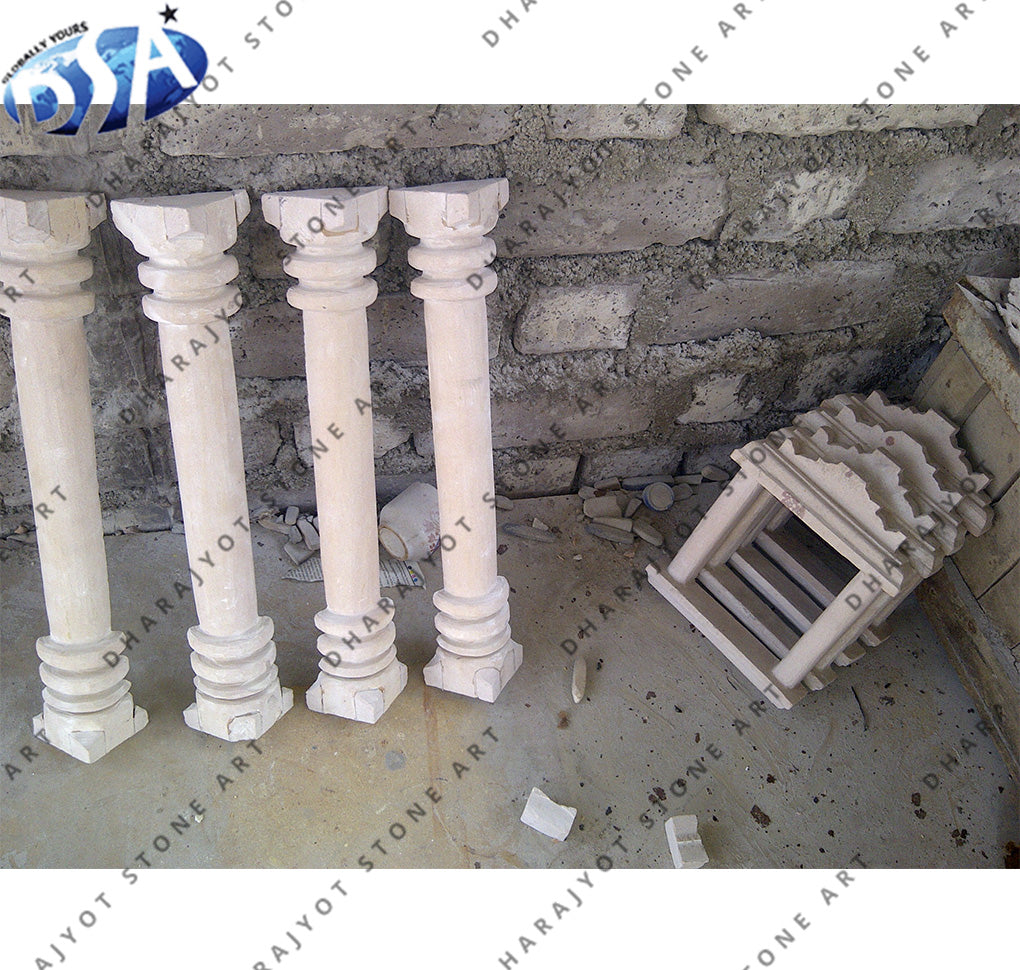 White Nature Hand Carved Stone Roman Column Pillar