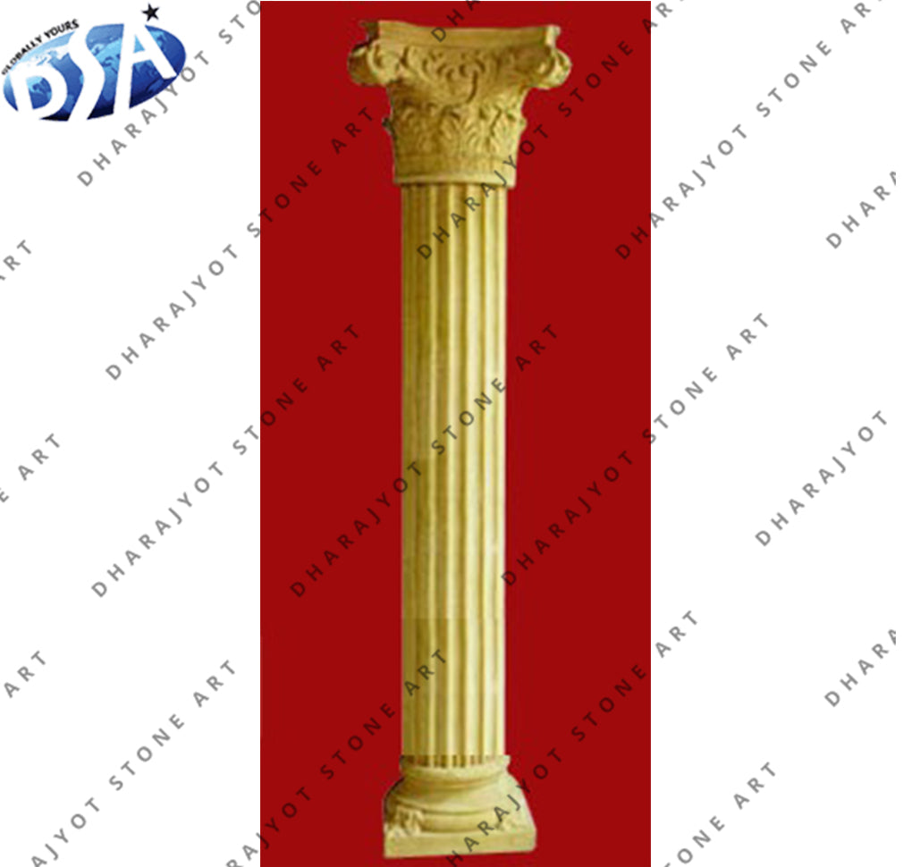 Yellow Sandstone Hand Carved Pillar