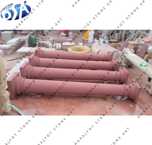 Red Round Sandstone Handmade Column Pillar