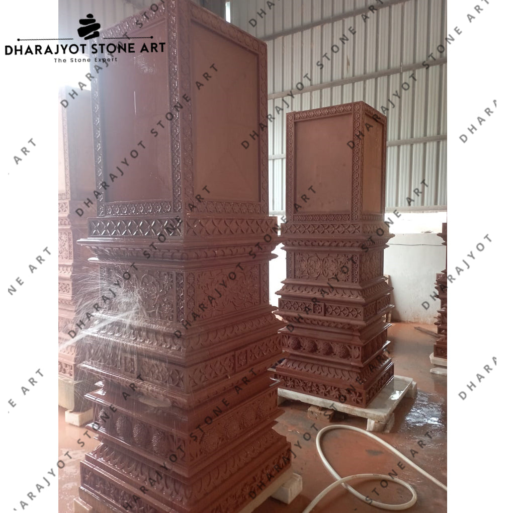 Majestic Handcrafted Red Stone Pillar