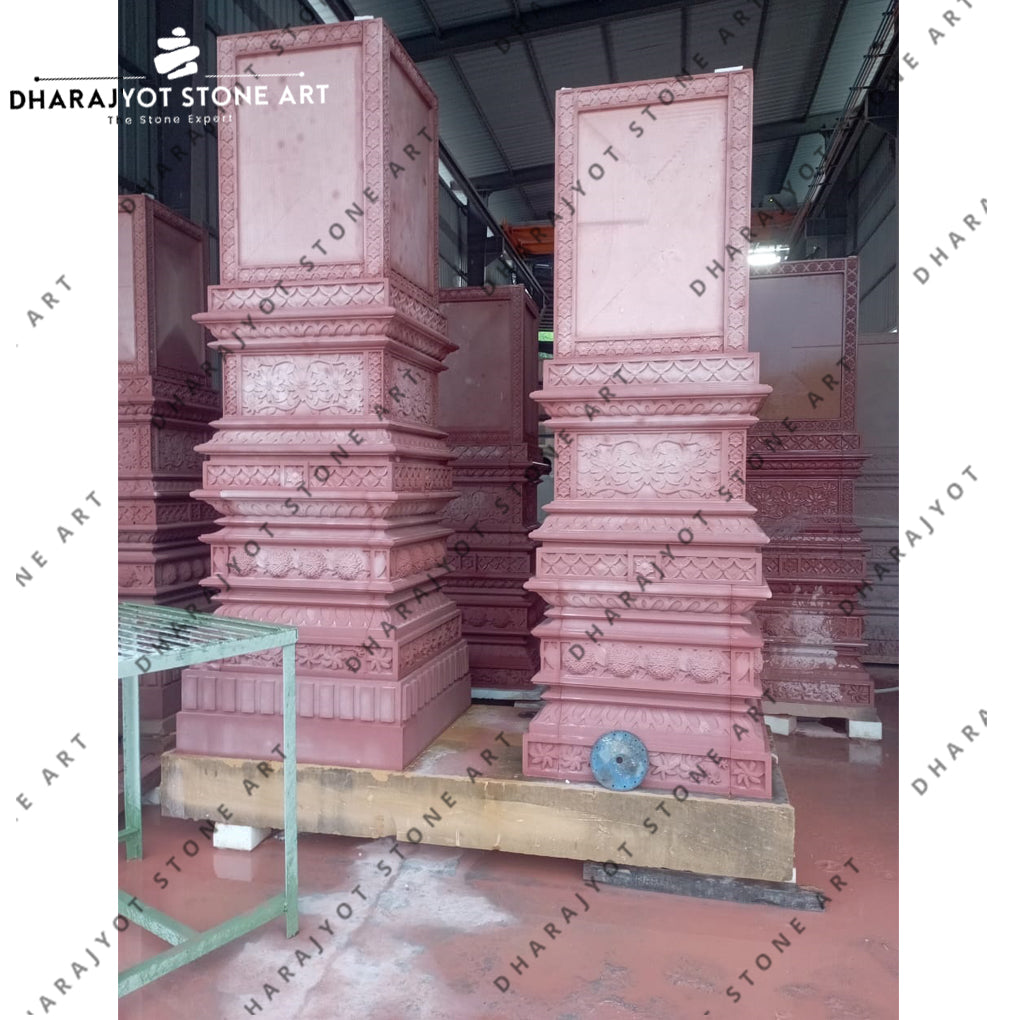 Majestic Handcrafted Red Stone Pillar