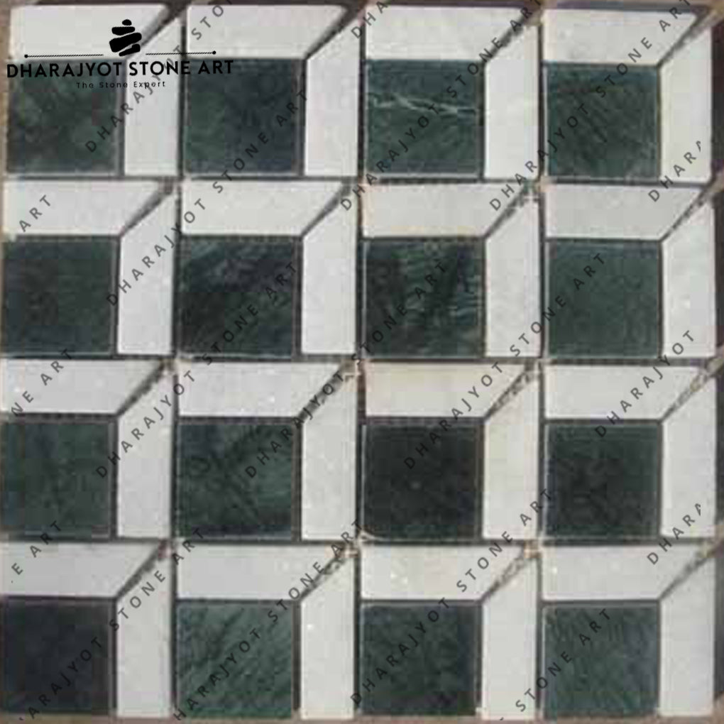 White And Green Marble Polish And Tumble Mosaic