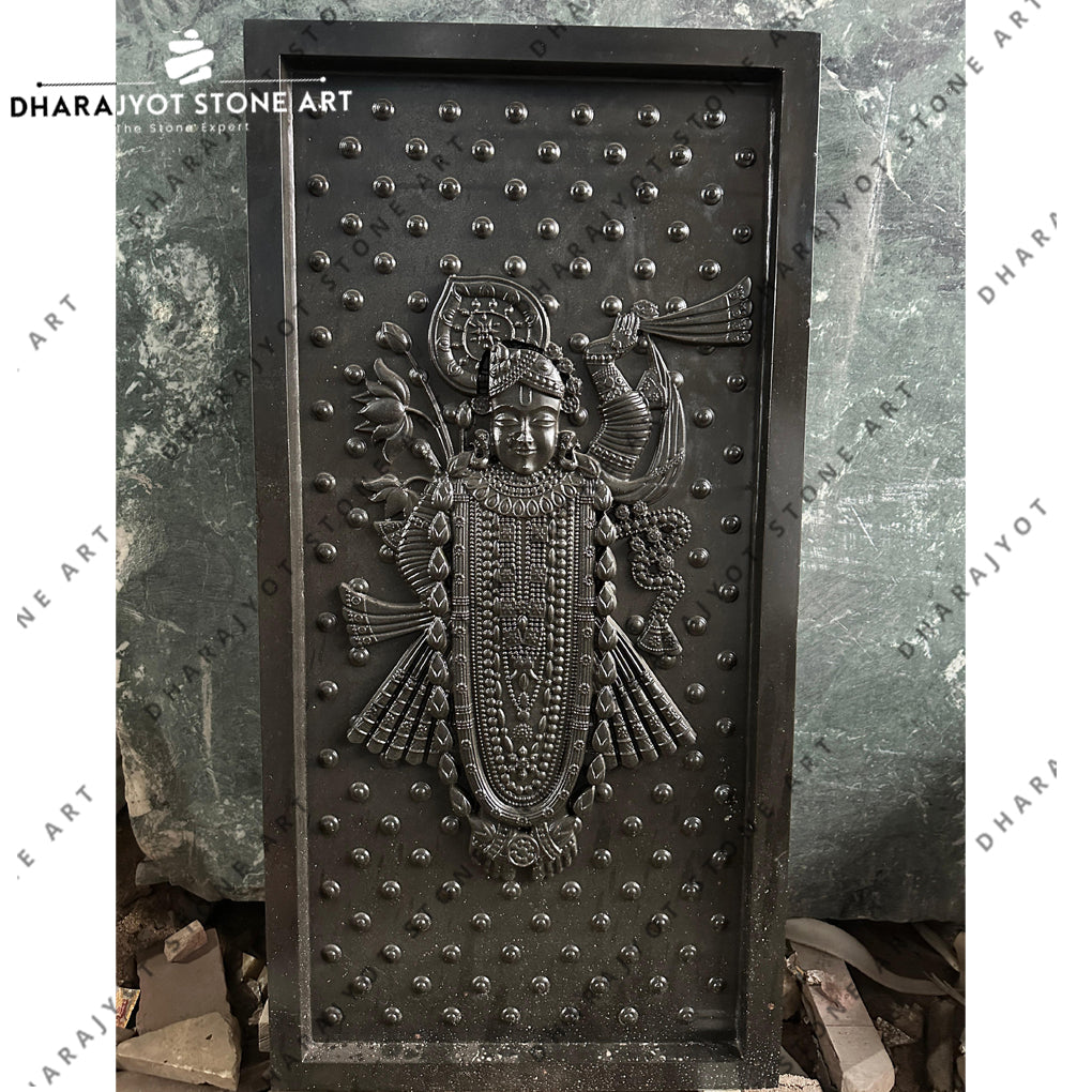 Elegant Hand-Carved Black Stone Shreenathji Idol