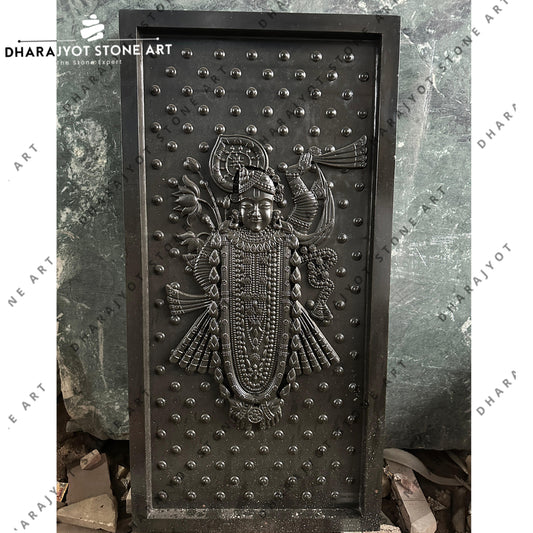 Elegant Hand-Carved Black Stone Shreenathji Idol