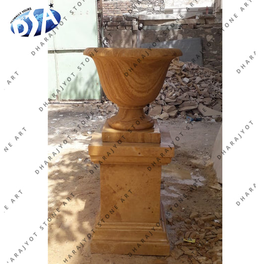 Sandstone Garden Wall Decor Flower Urn With Square Base