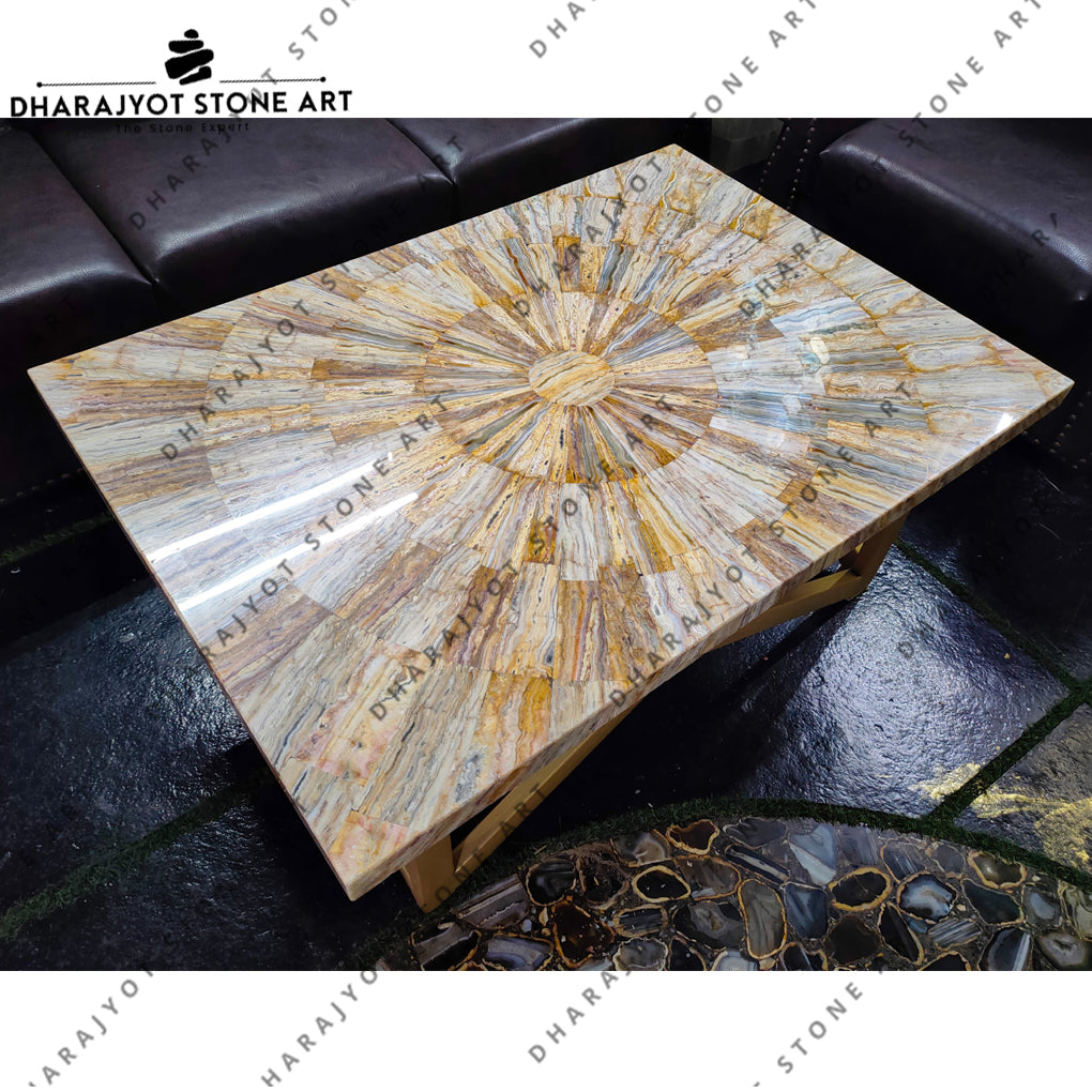 Home Decor Beige Polished Stone Yellow Table Top