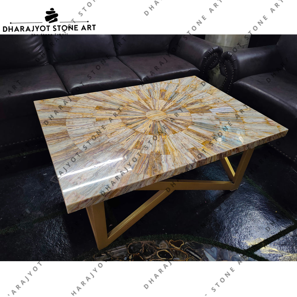 Home Decor Beige Polished Stone Yellow Table Top