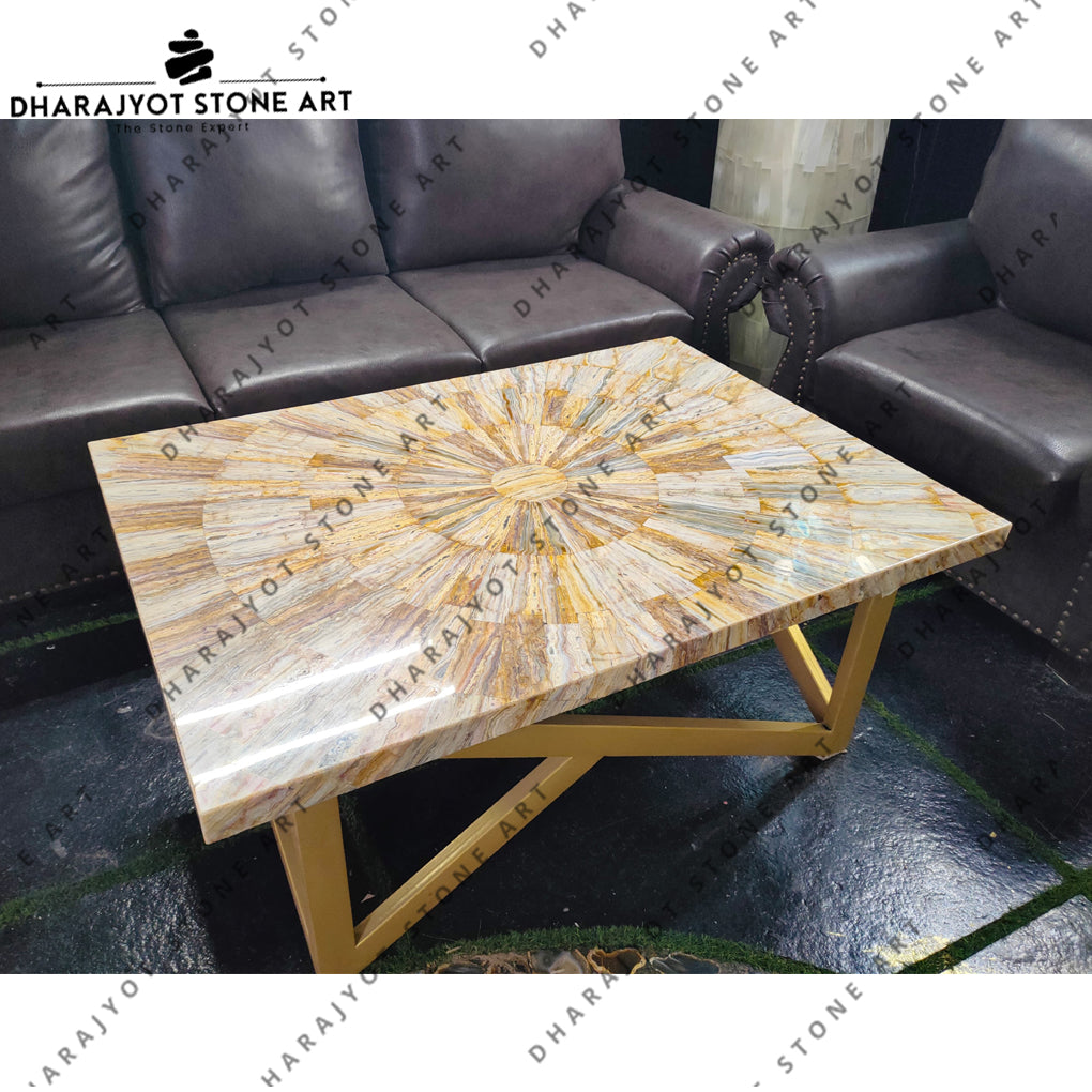 Home Decor Beige Polished Stone Yellow Table Top