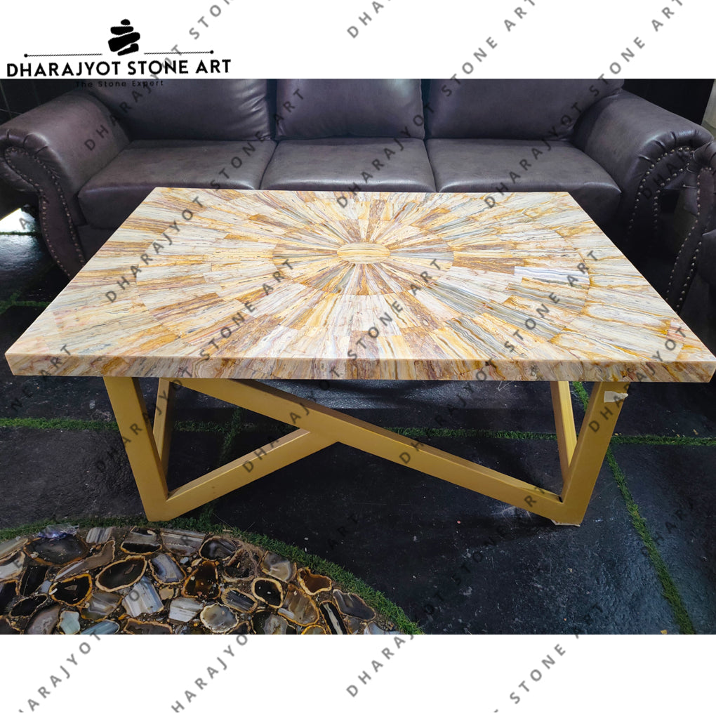 Home Decor Beige Polished Stone Yellow Table Top