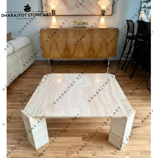 Luxury Living Room Modern Hand Carved Beige Marble Center Coffee Table