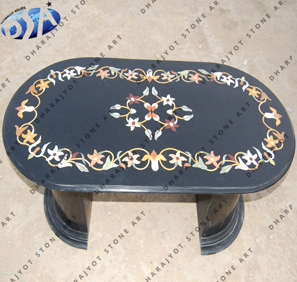 Marble Inlay Rectangular Table Top Polish Black Rectangular Marble Inlay Table Top – Dharajyot Stone Art