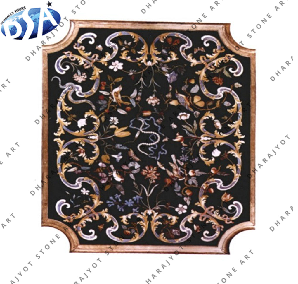 Handmade Black Marble Inlay Table Top