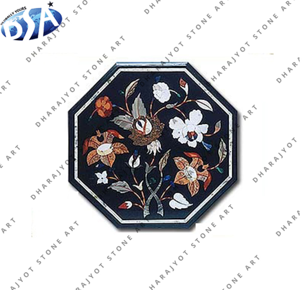 Floral Pattern Inlay Work Side Table Top – Dharajyot Stone Art