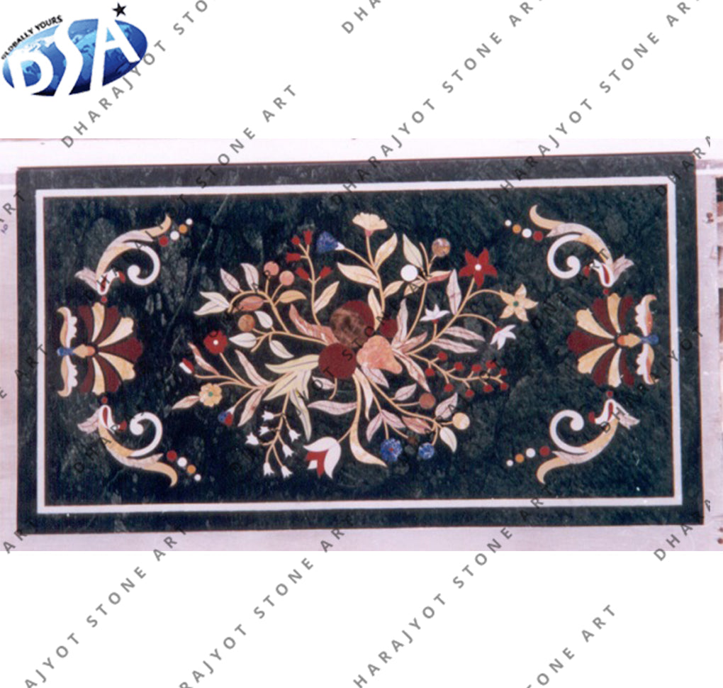 Black Marble Inlay Rectangular Dining Table Top