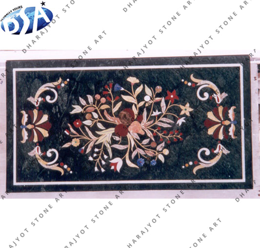 Black Marble Inlay Rectangular Dining Table Top