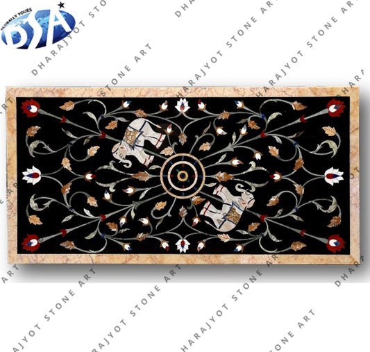 Black Stone Marble Inlay Dining Table Top