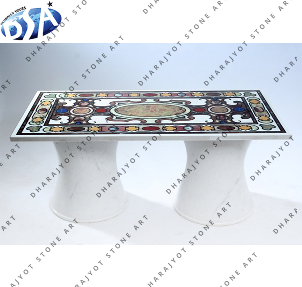 White Inlay Table Top With Stand – Dharajyot Stone Art