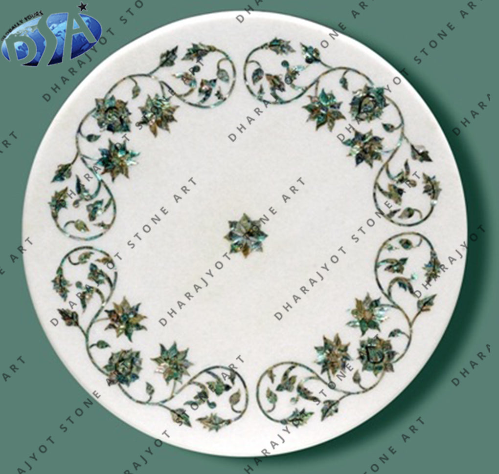 Culture Decorative White Marble Inlay Table Top – Dharajyot Stone Art