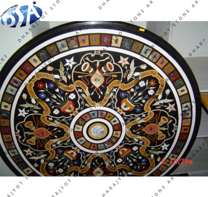 Black Marble Inlay Work Table Top
