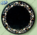 Natural Black Marble Inlay Round Coffee Table Top