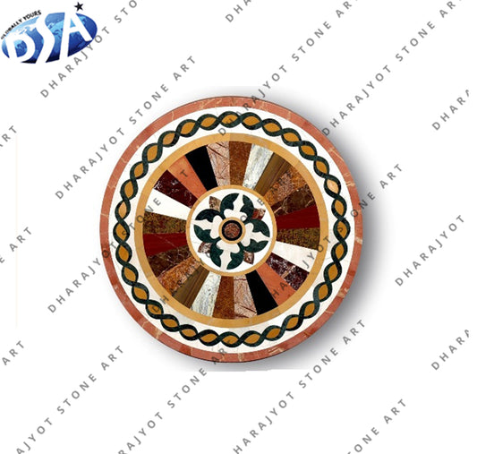 Round Shap White Marble Inlay Table Top