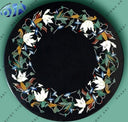 Black Marble Flower Design Inlay Coffee Table Top