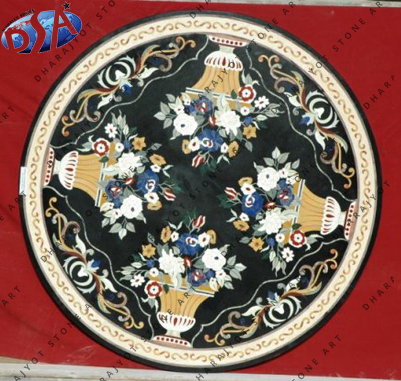 Black Marble Coffee And Dining Center Inlay Table Top