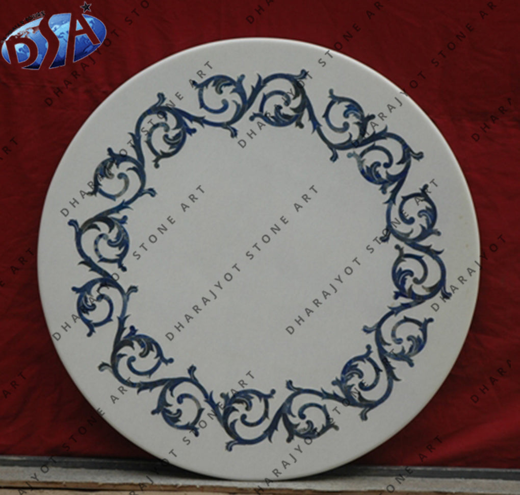 Modern White Marble Inlay Dining Table Top