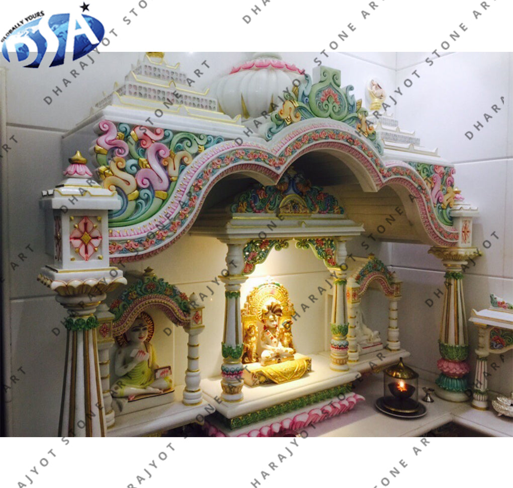 White Polished Designer Marble Mandir