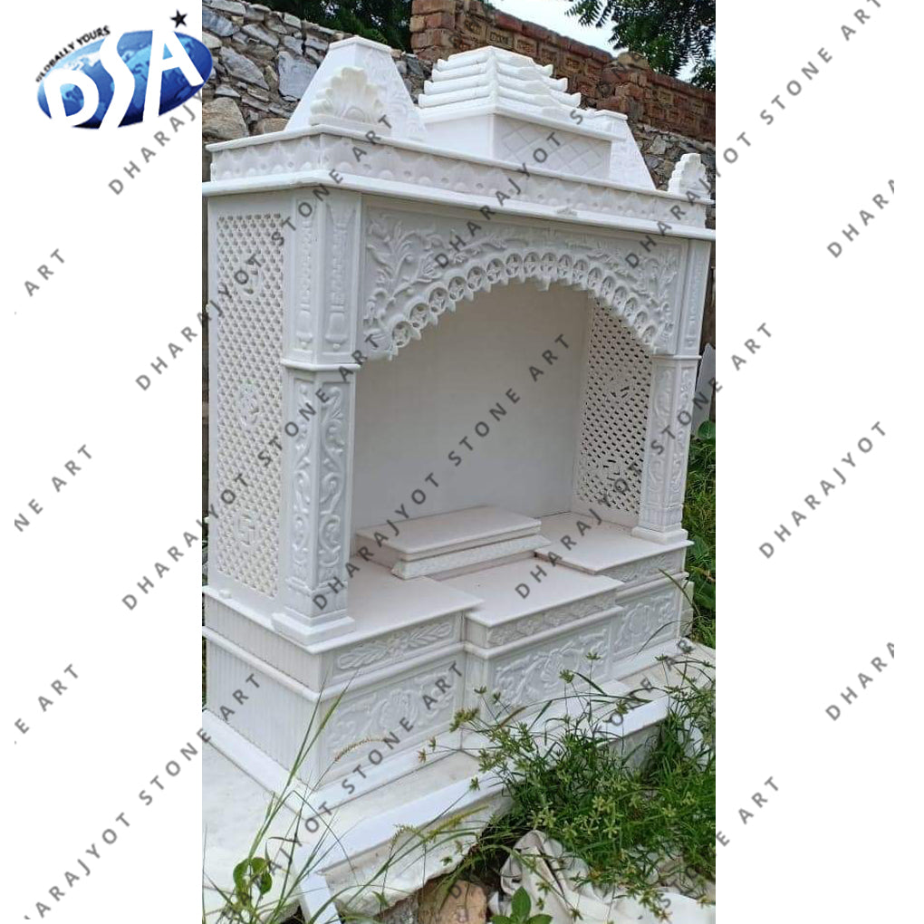 Indoor Hand Carved White Marble Temple – Dharajyot Stone Art