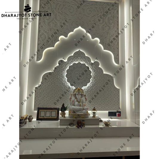 Hand Carved Ganesh Morti White Marble Temple