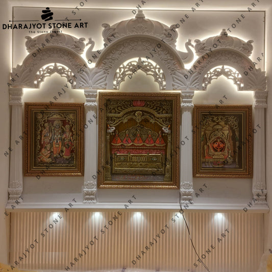 Designer Hand Carving White Marble Stone Pooja Mandir