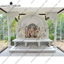 Hand Carved Vietnam White Marble Polish Mandir For Home Designer Temple