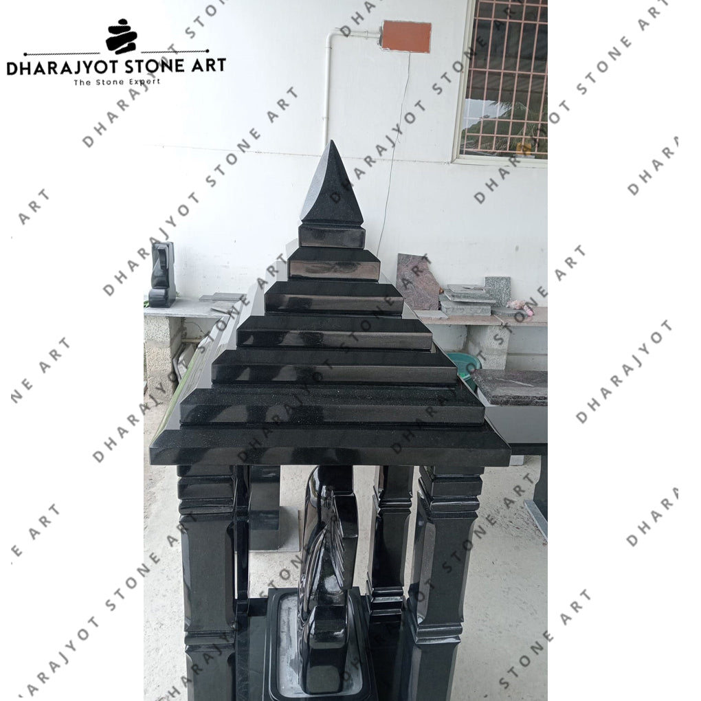 Handcrafted Black Granite Stone Temple with Lord Ganesha Idol
