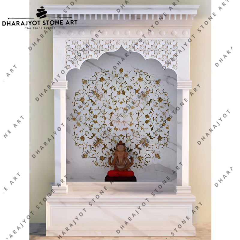 Inlay Hand Carved White Natural Marble Temple For Home